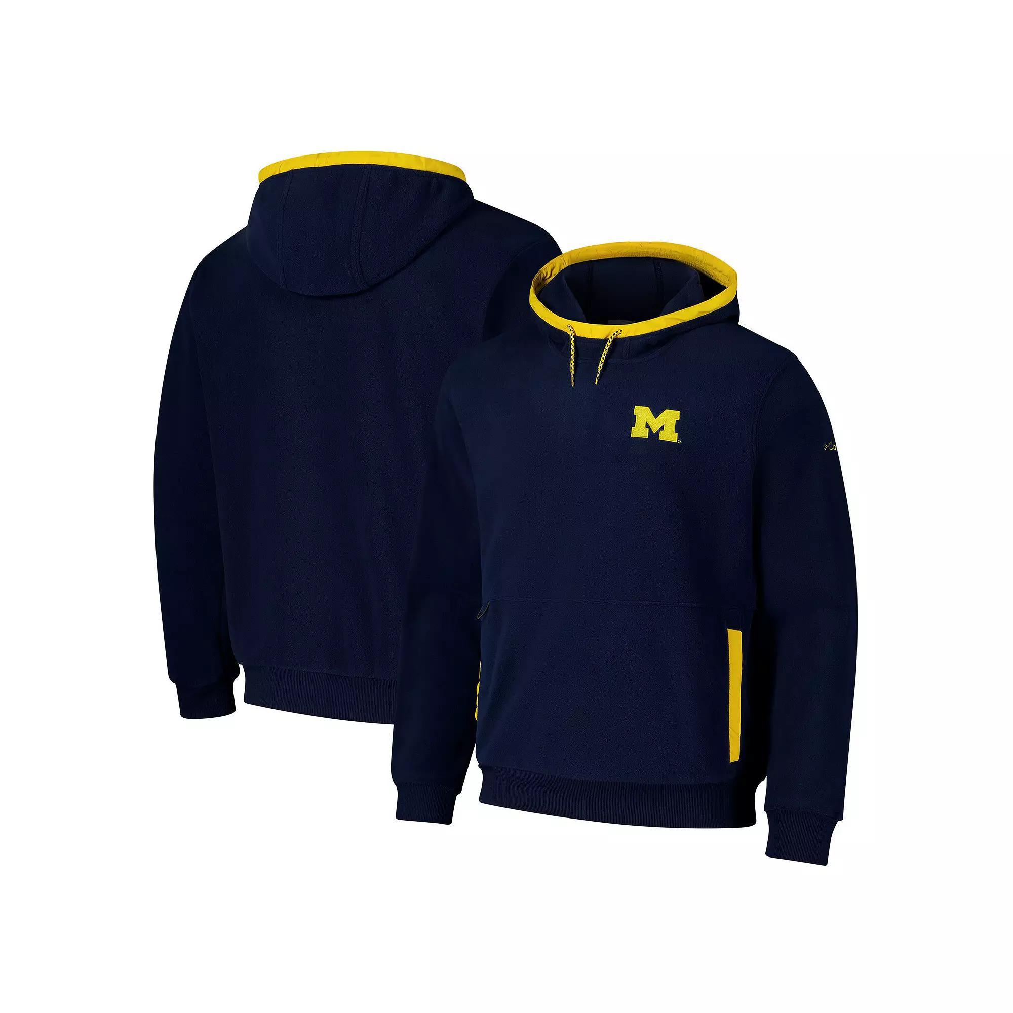 Men's  Columbia  Navy Michigan Wolverines   Flanker Fleece Pullover Hoodie, Size: Small, Blue Product Image