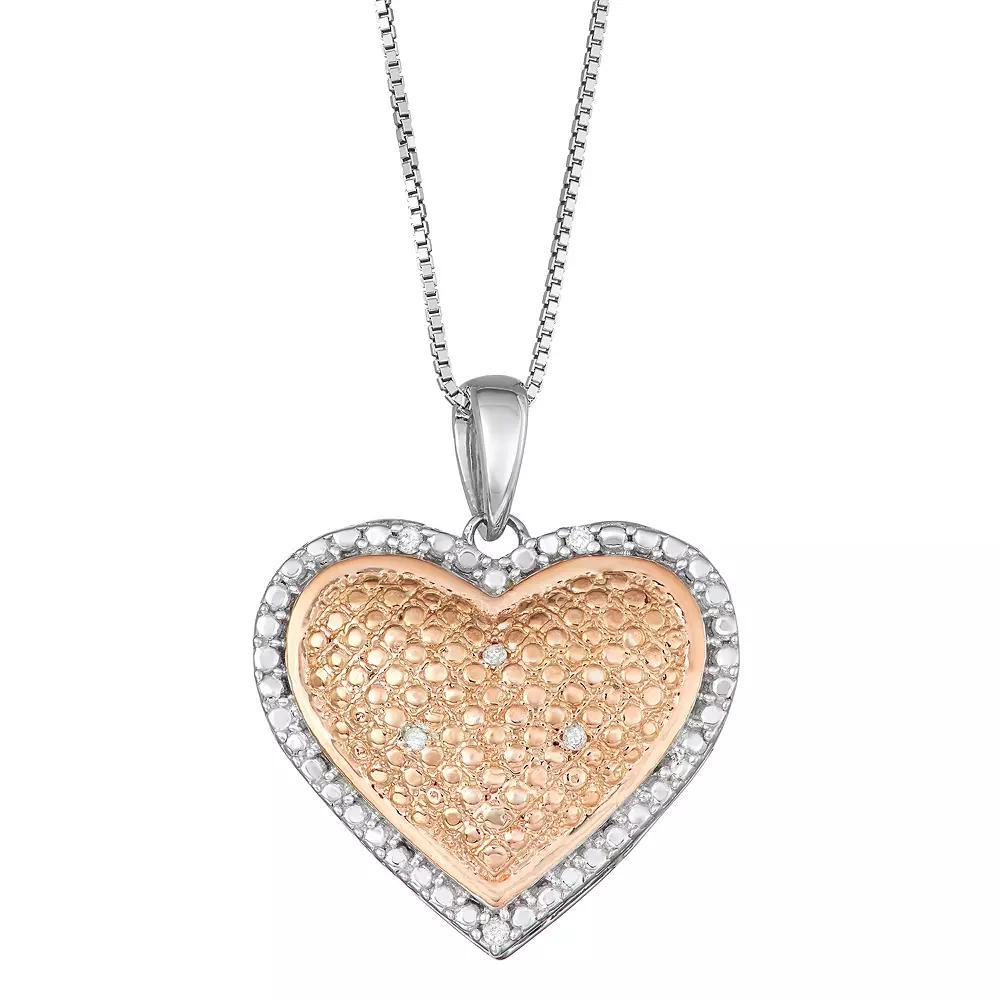 Two Tone Sterling Silver Diamond Accent Halo Heart Pendant Necklace, Women's, Size: 18" Product Image