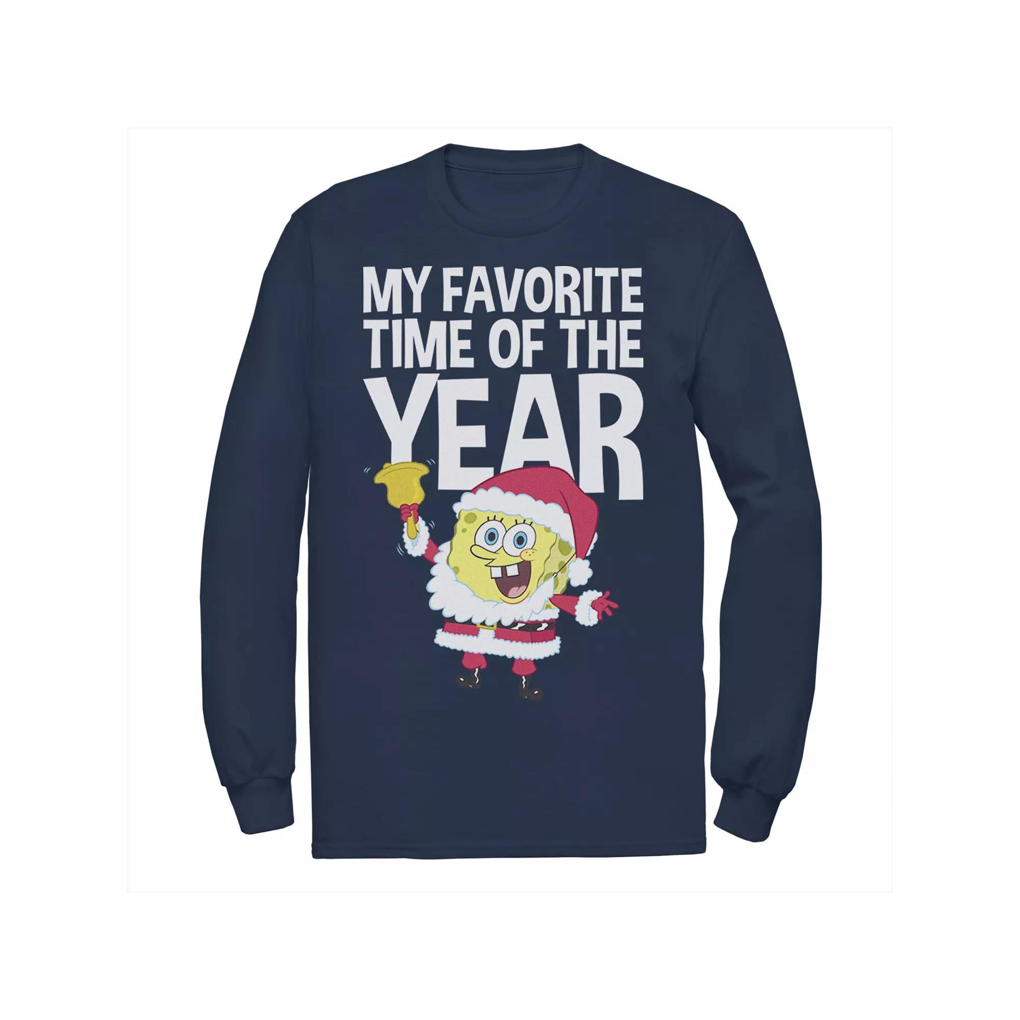 Men's Nickelodeon Spongebob Squarepants Santa Christmas Favortie Time Long Sleeve Graphic Tee, Size: Large, Blue Product Image