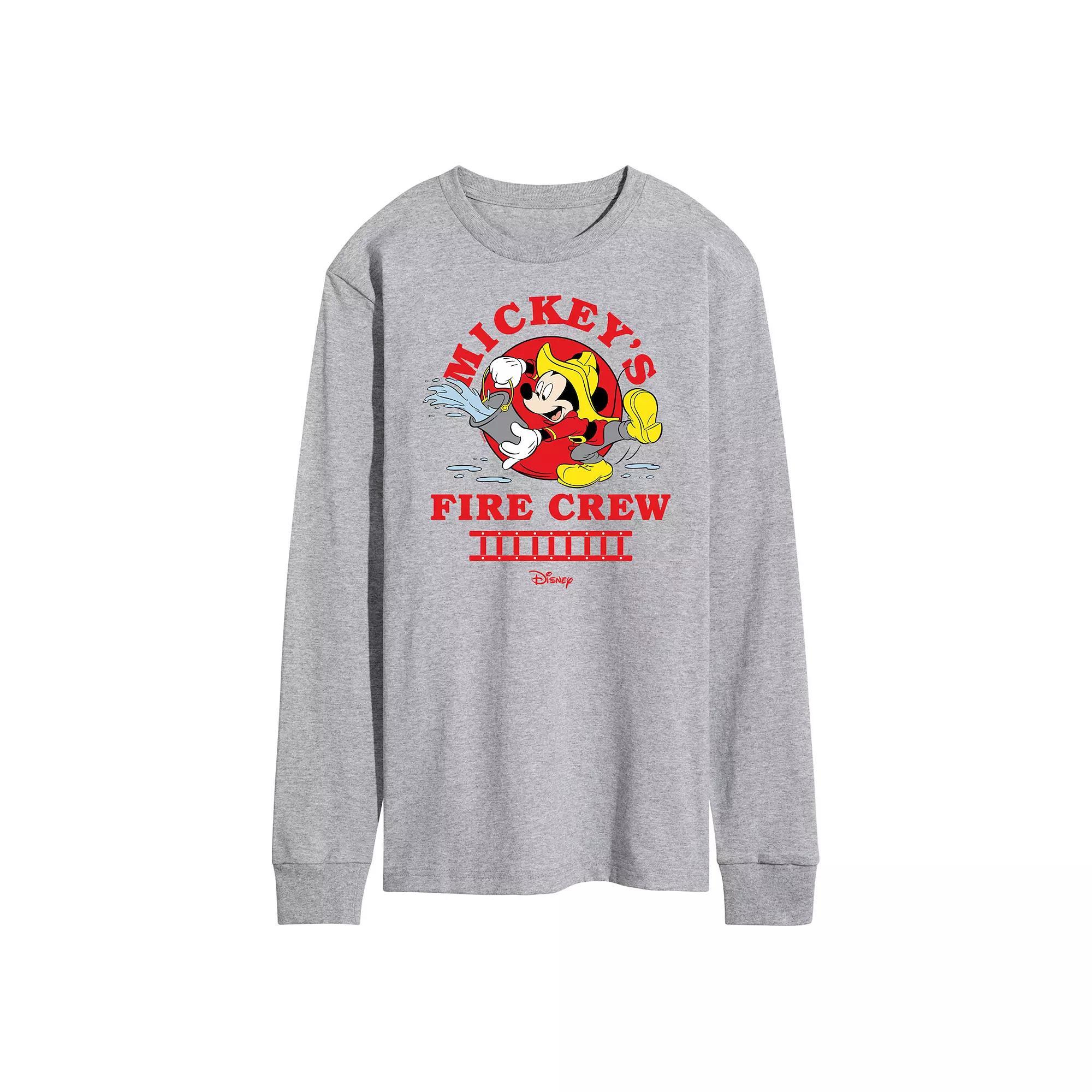 Disneys Mickey Mouse Mens Fire Crew Long Sleeve Graphic Tee Grey Gray Product Image