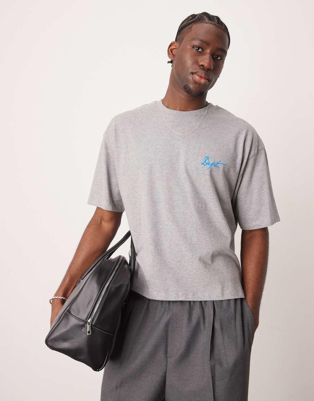 ASOS DESIGN boxy oversized T-shirt with text graphic in gray heather Product Image