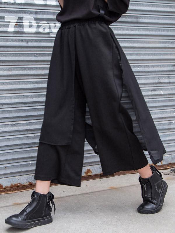 Chiffon Split-Joint Asymmetric Wide-Leg Pants Product Image