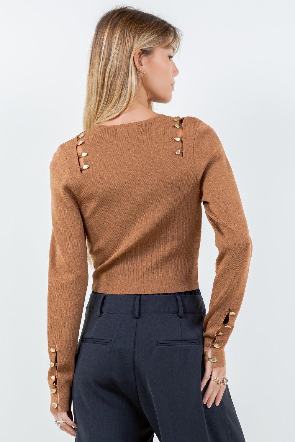 Gold Button Detail Knit Top Product Image