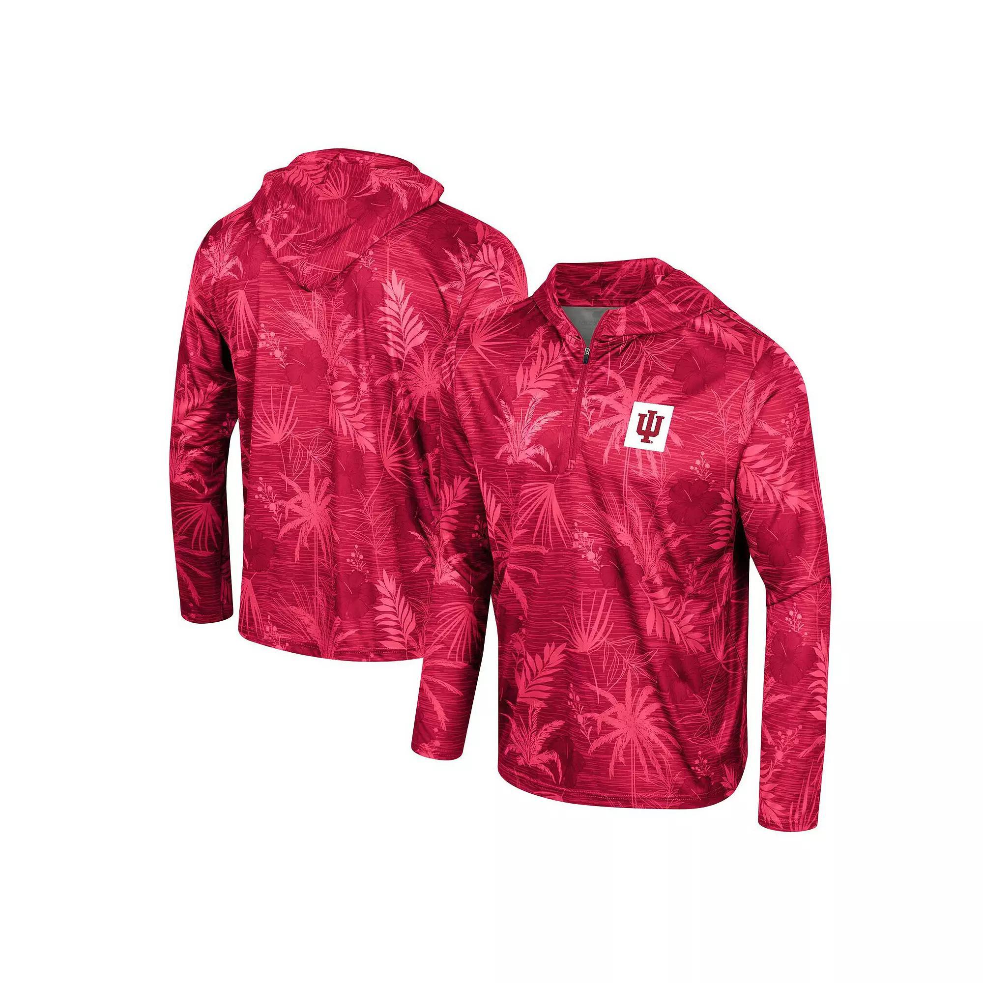 Men's Colosseum Crimson Alabama Crimson Tide Palms Printed Lightweight Quarter-Zip Hooded Top, Size: Large, Red Product Image