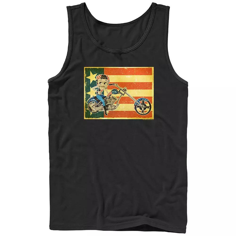 Men's Betty Boop Biker USA Flag Background Graphic Tank Top, Size: Large, Black Product Image
