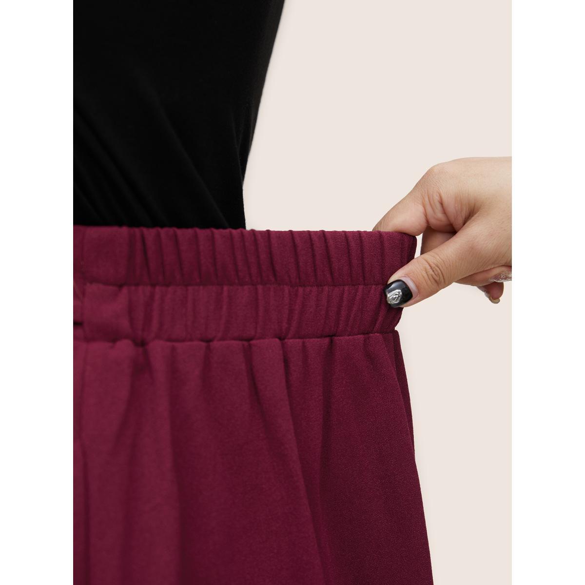 Plus Size Plain Elastic Waist Pocket Ties Cropped Skirt Women RedViolet Workwear Essentials Belted No stretch Slanted pocket Belt Work Skirts BloomChic 18-20/2X Product Image