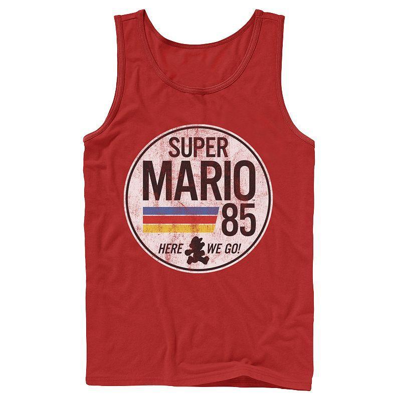 Men's Super Mario Retro Distressed Logo Tank Top, Size: Small, Blue Product Image