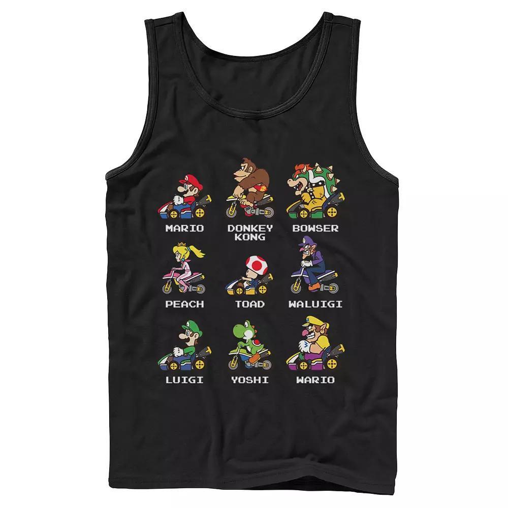 Men's Nintendo Mario Kart Racers Side View Names Tank Top, Size: Large, Black Product Image