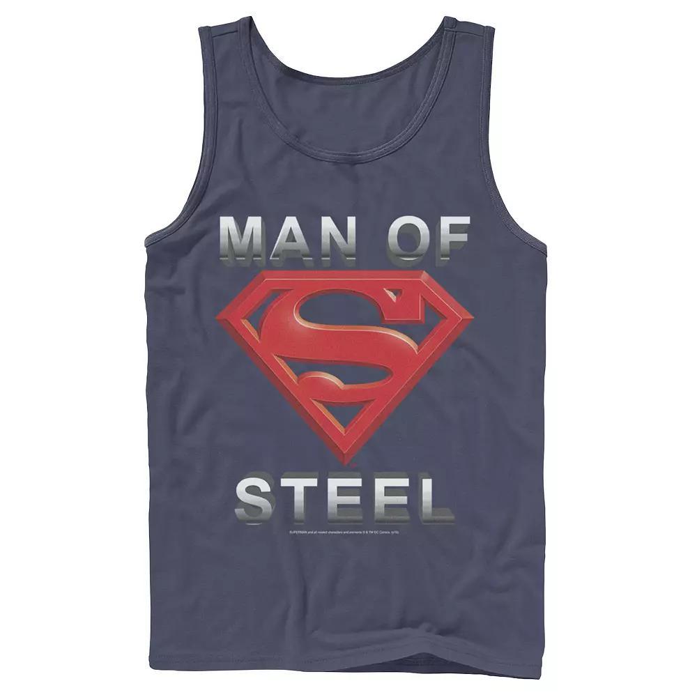 Mens DC Comics Superman Man Of Steel Text Logo Tank Top Blue Product Image