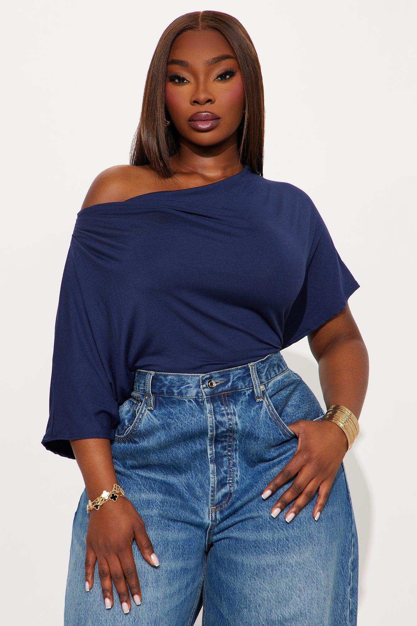 Flatter Me Off Shoulder Bodysuit - Navy Product Image