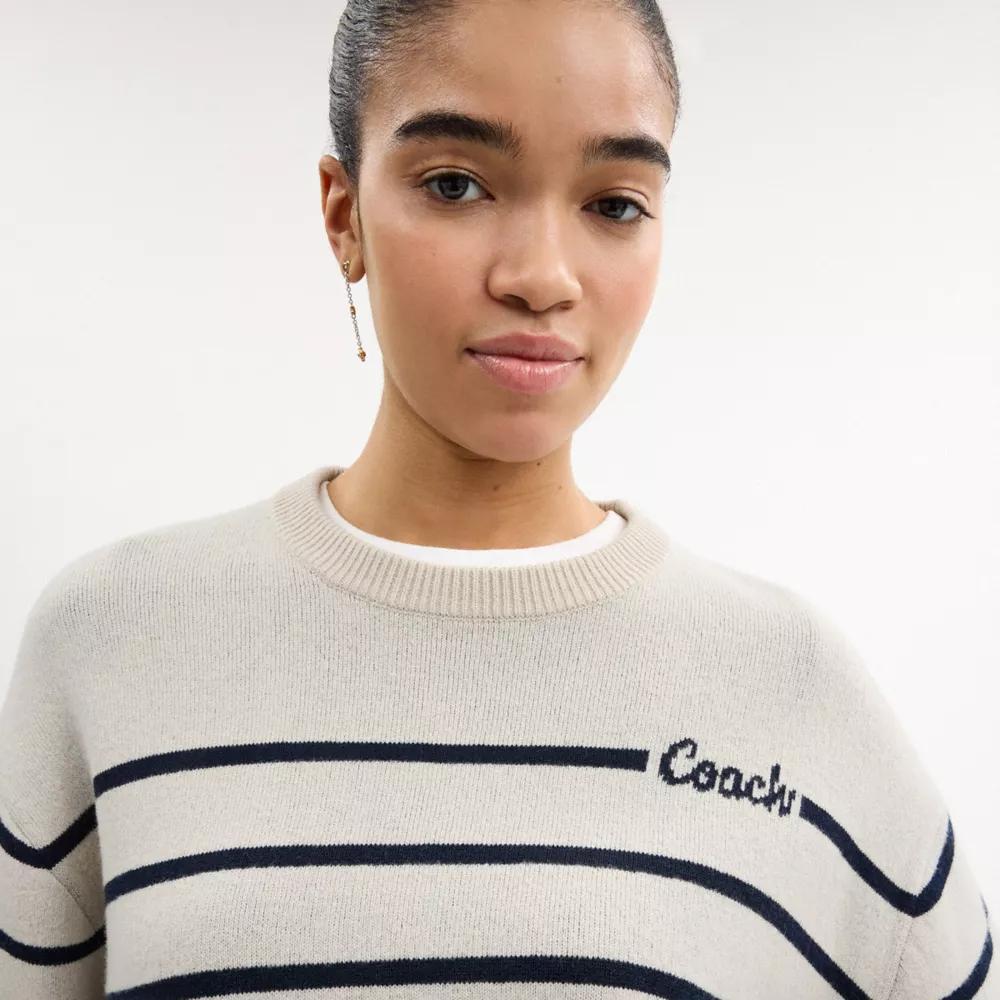 Cursive Signature Striped Cropped Sweater Product Image