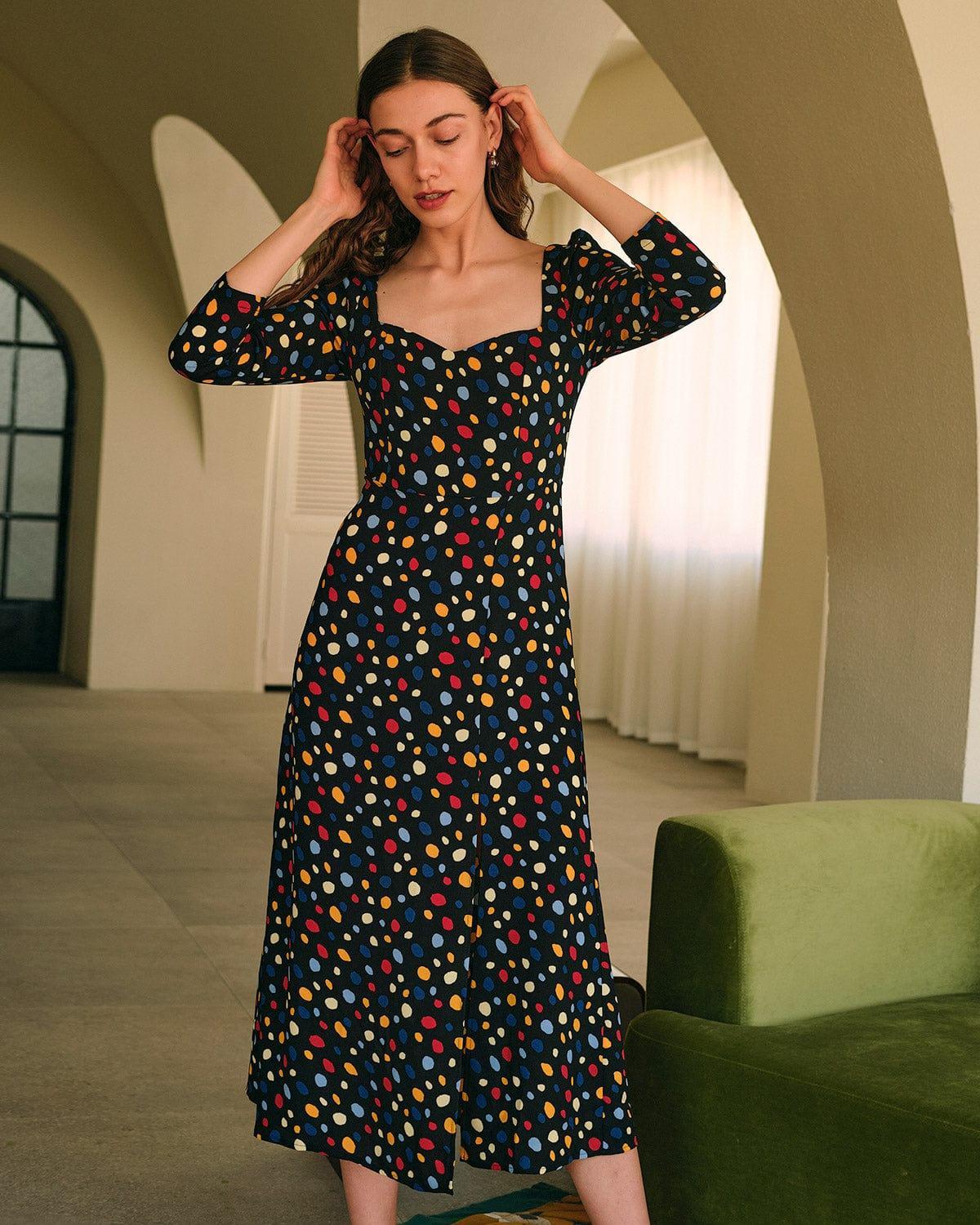 The Sweetheart Neck Polka Dot Maxi Dress Female Product Image