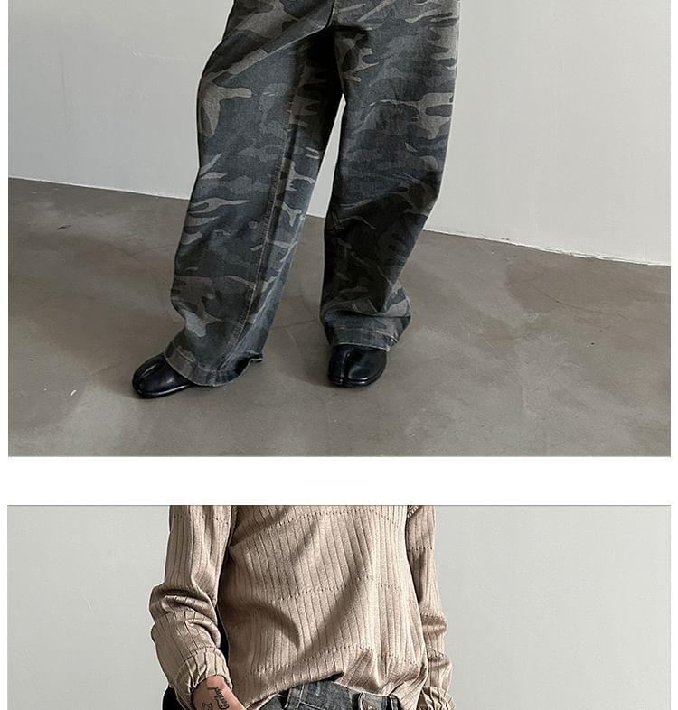 Mid Rise Camouflage Wide Leg Jeans Product Image