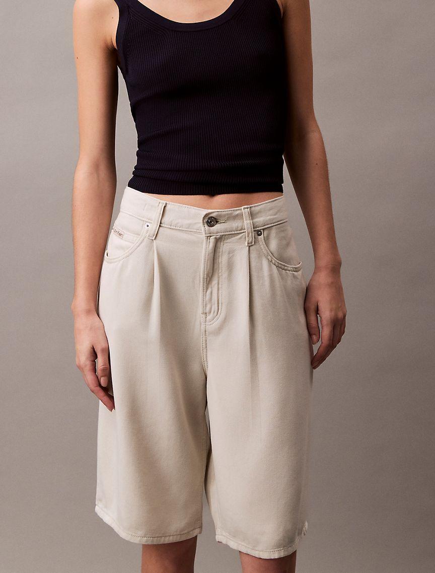Calvin Klein Women's Pleated Relaxed Bermuda Denim Shorts - Neutral - 28 Product Image