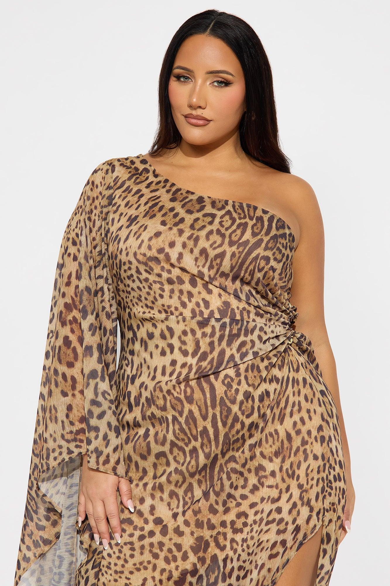 Marielle One Shoulder Chiffon Maxi Dress - Leopard Product Image