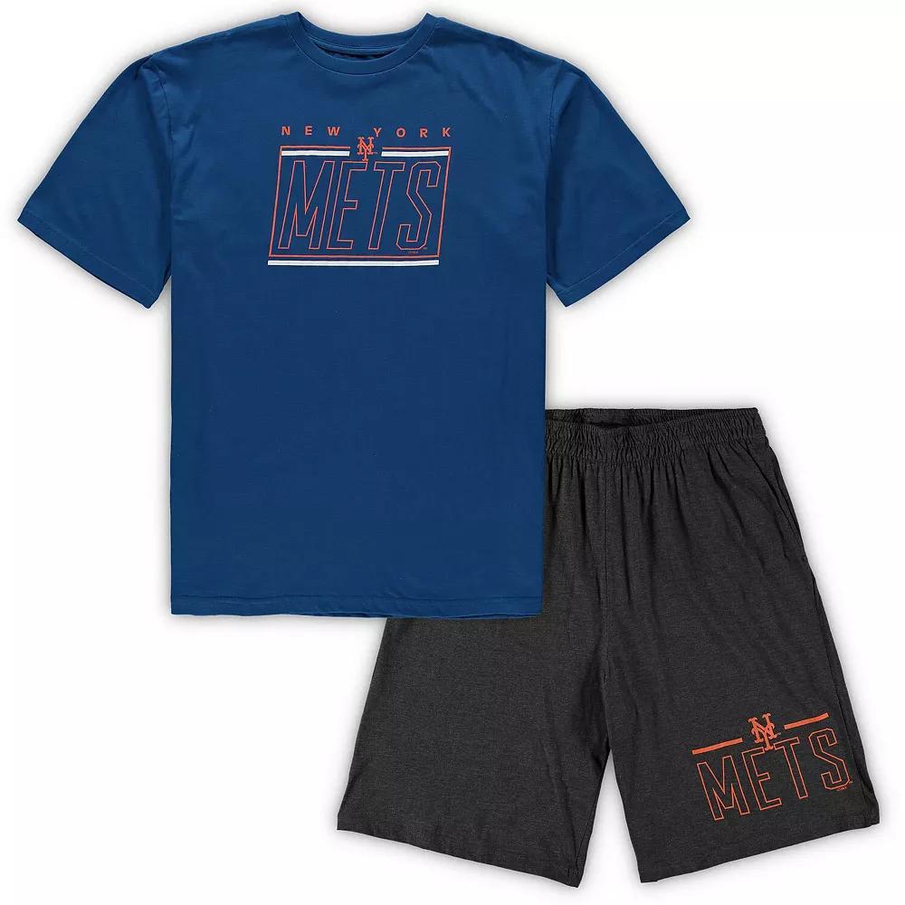 Men's Concepts Sport Royal/Heathered Charcoal New York Mets Big & Tall T-Shirt & Shorts Sleep Set, Size: 3XLT, Blue Product Image