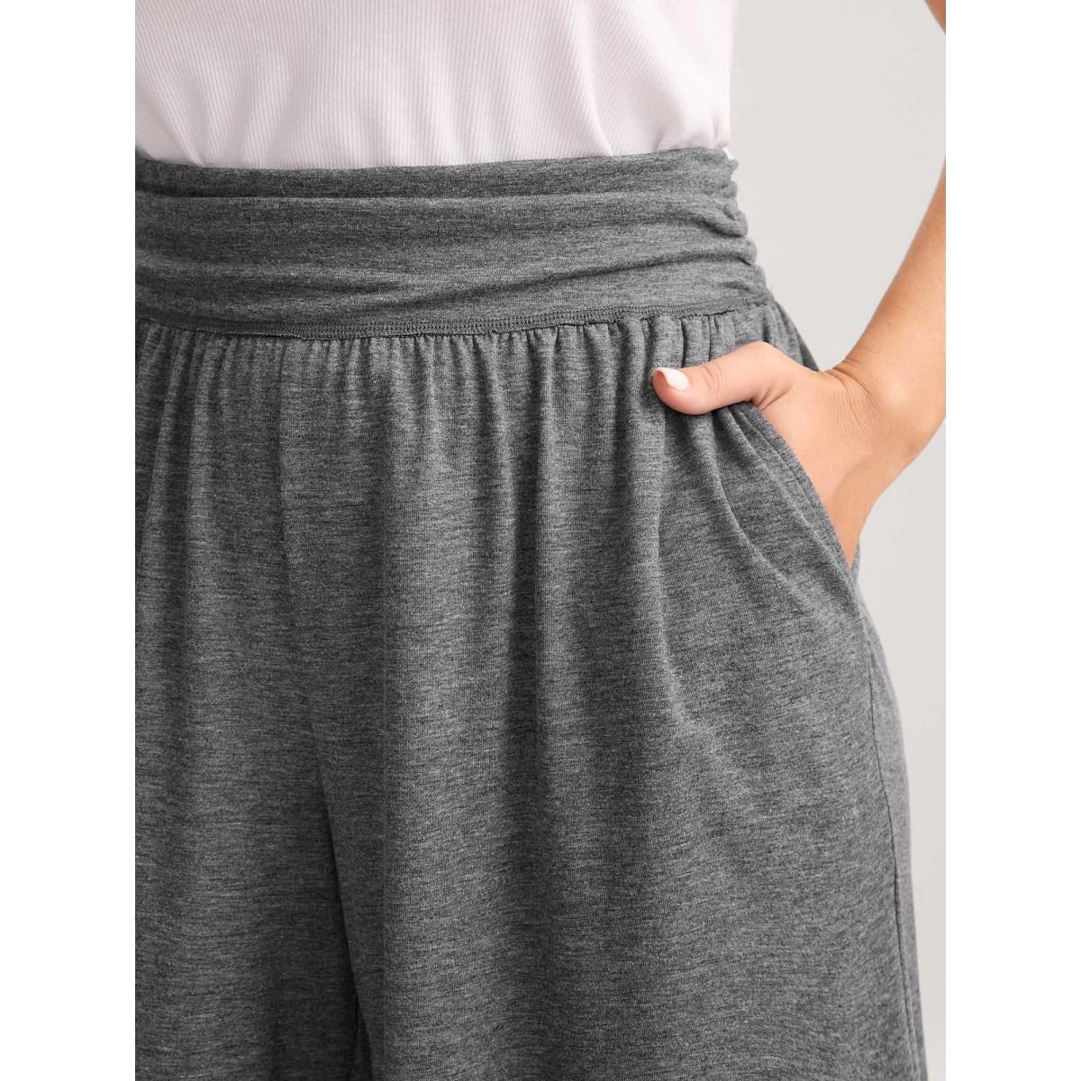 Plus Size Supersoft Stretchy Pleated Waist Straight-Leg Pants Women DimGray Casual Wide Leg Mid Rise Everyday-Casual Pants BloomChic 26/4X Product Image