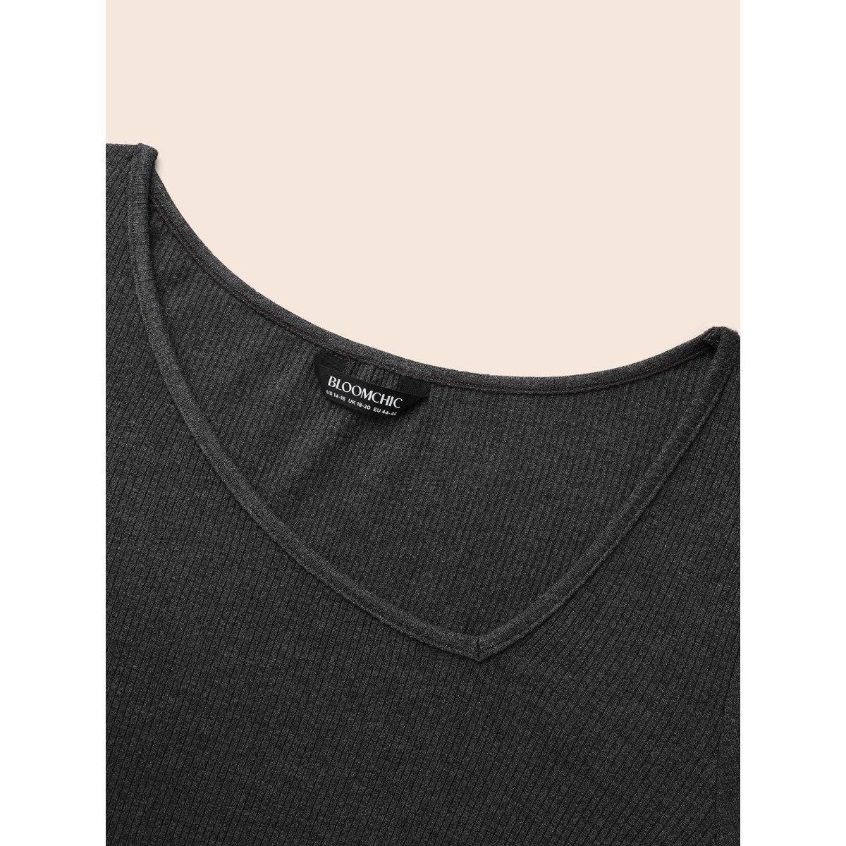 Plus Size Airy Cozy Asymmetrical Neckline T-shirt DimGray Women Casual Texture Asymmetrical Neck Bodycon Everyday T-shirts BloomChic 14-16/1X Product Image