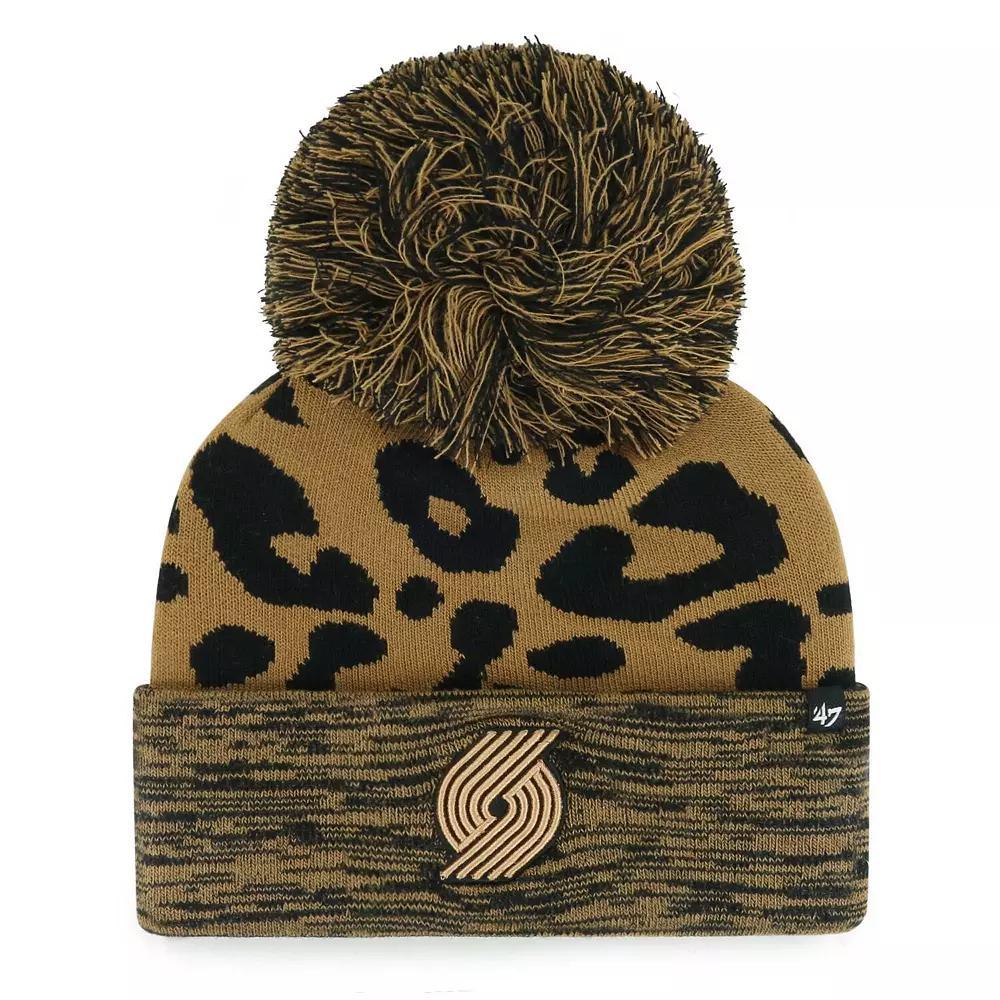 Womens 47 Leopard Brooklyn Nets Rosette Cuffed Knit Hat with Pom Product Image
