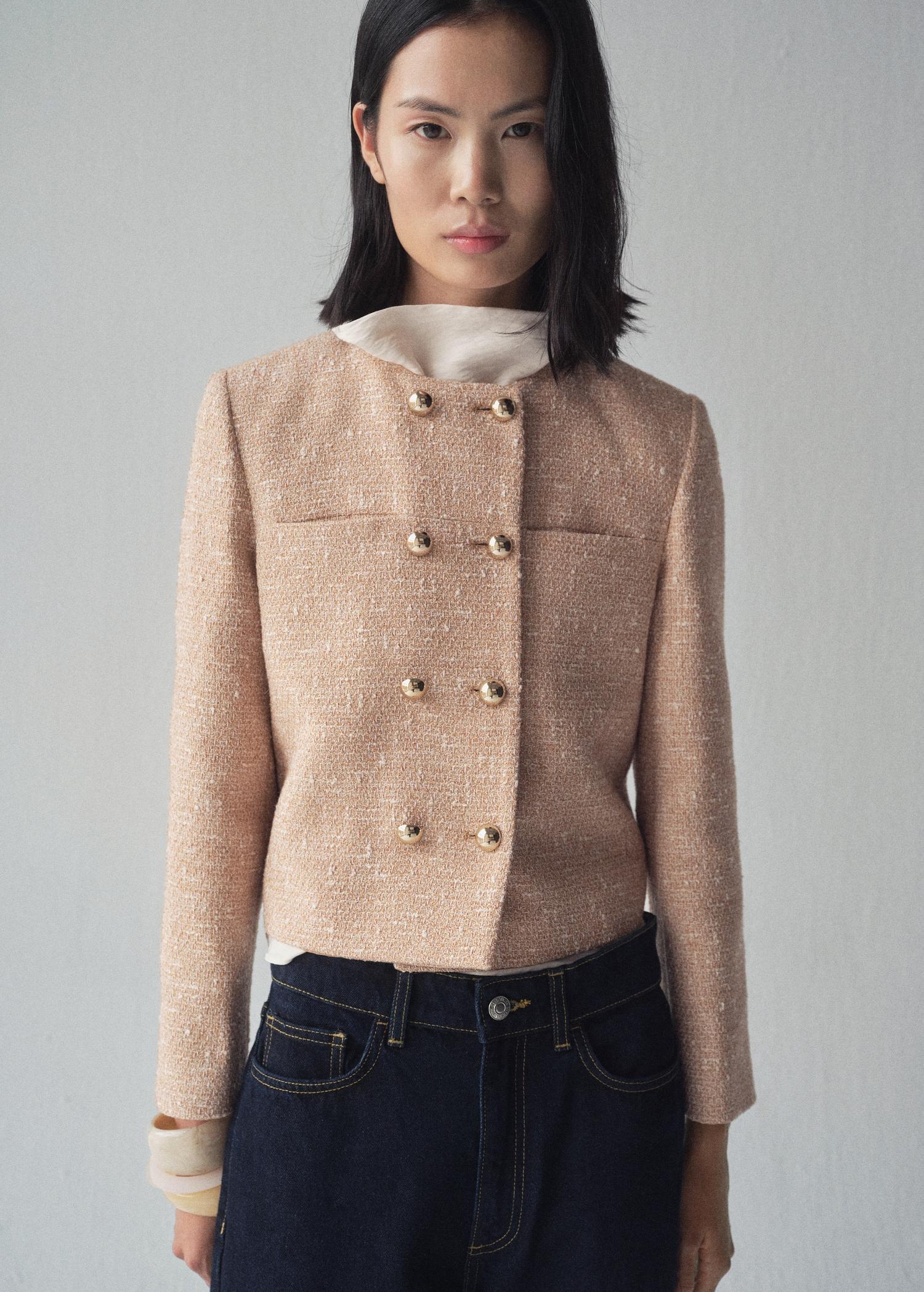 Double-breasted tweed jacket - Women | MANGO USA Product Image