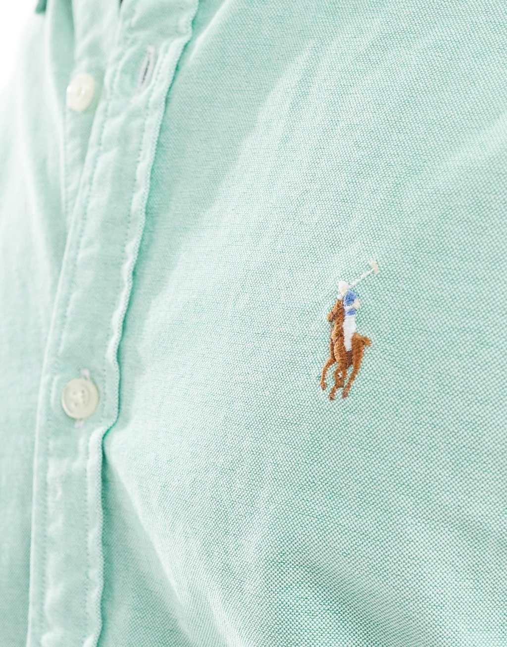 Polo Ralph Lauren icon logo slim fit oxford shirt in light green Product Image