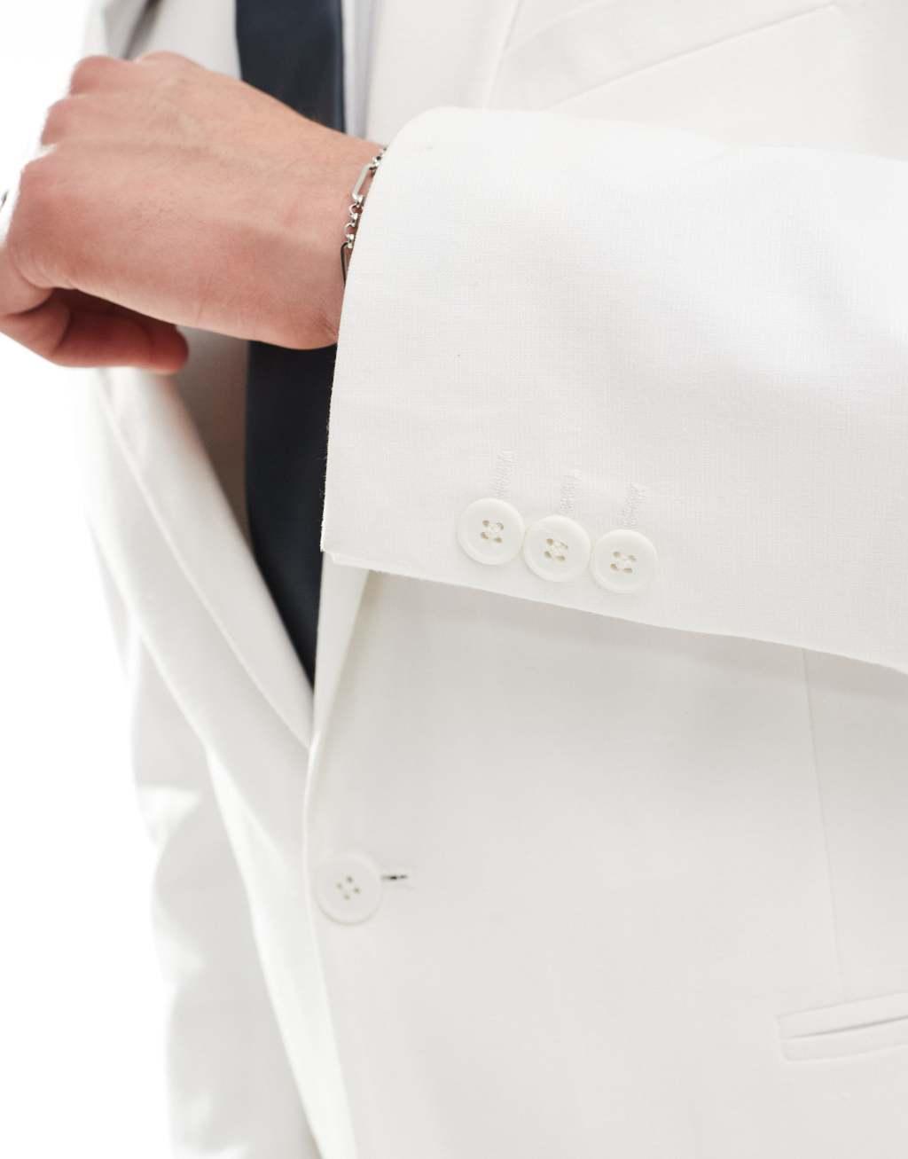 ASOS DESIGN slim linen look suit jacket in off white Product Image