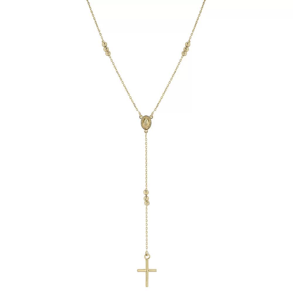 LUMINOR GOLD 14k Gold Diamond Cut Beaded Rosary Lariat Necklace, Women's, Size: 18" Product Image