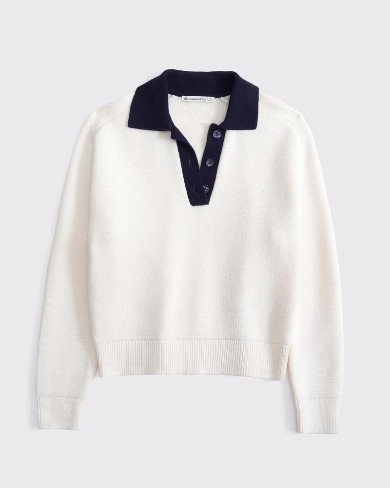 Easy Long-Sleeve Sweater Polo Product Image