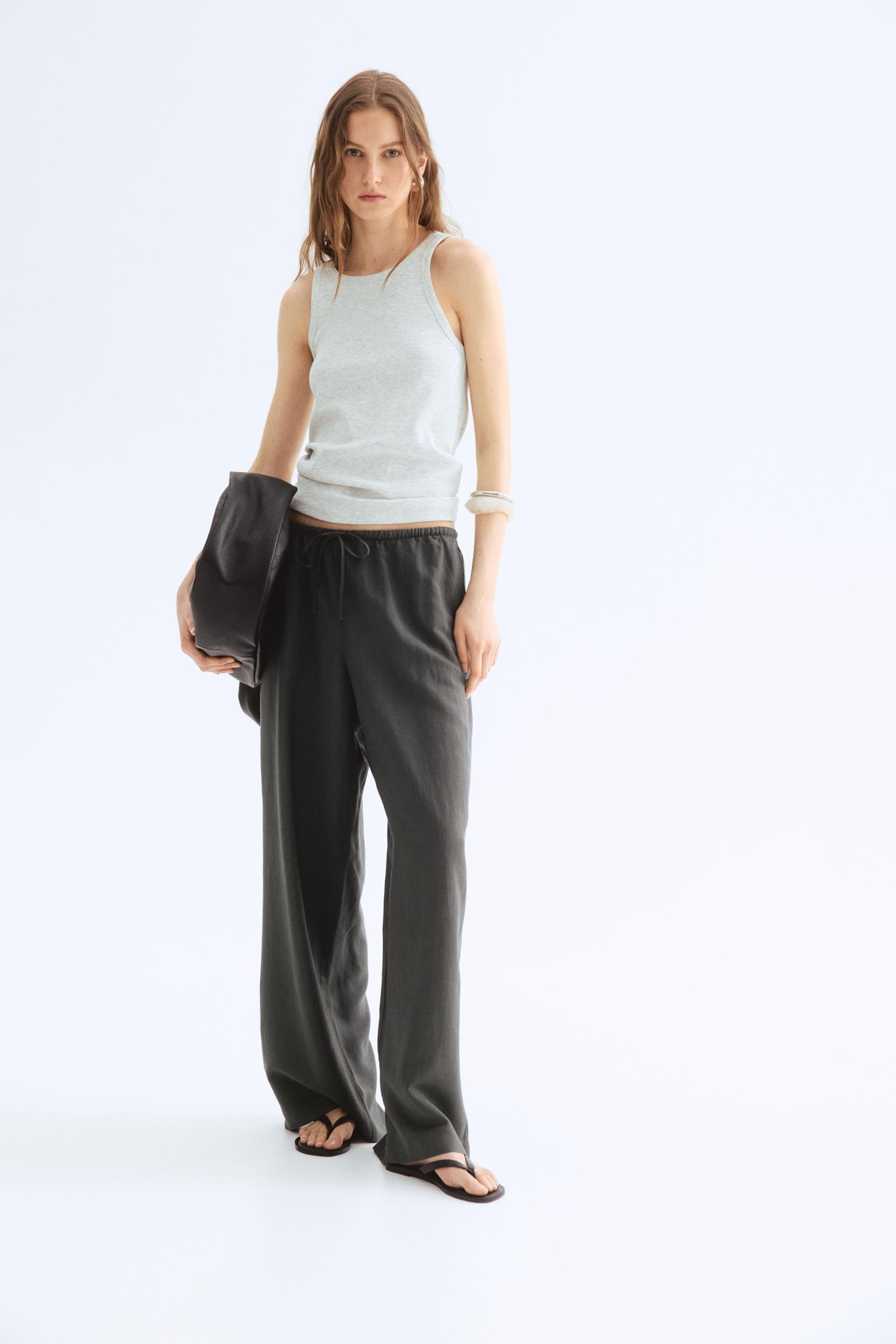 Straight linen-blend trousers Product Image