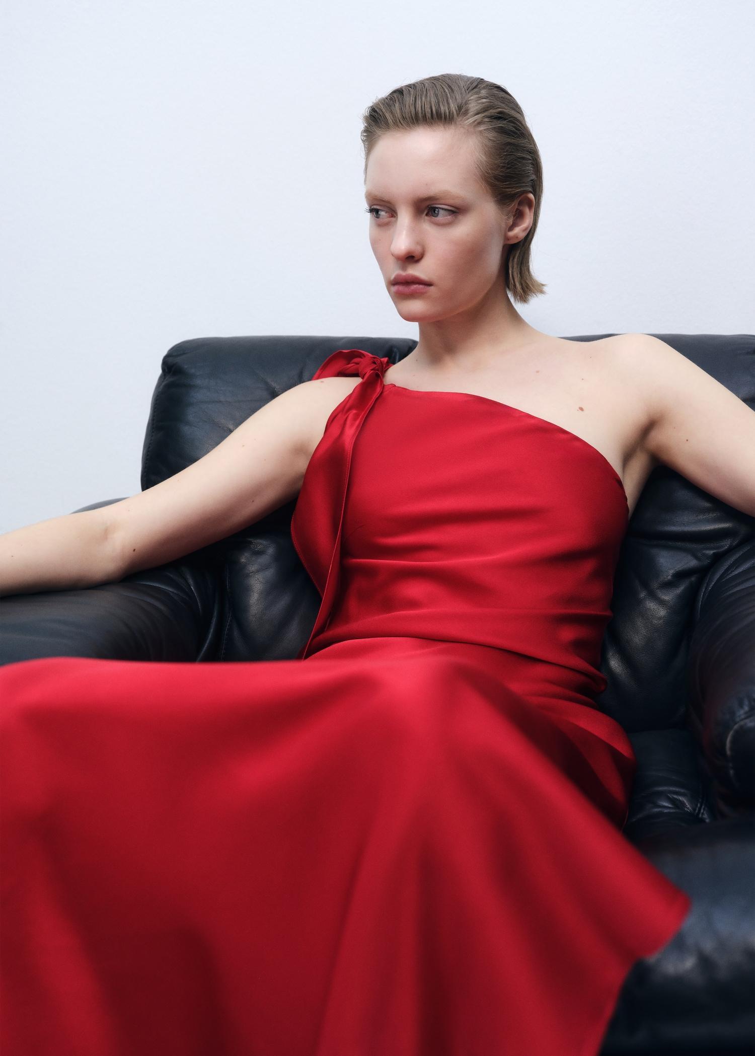 Satin dress with bow - Women | MANGO USA Product Image