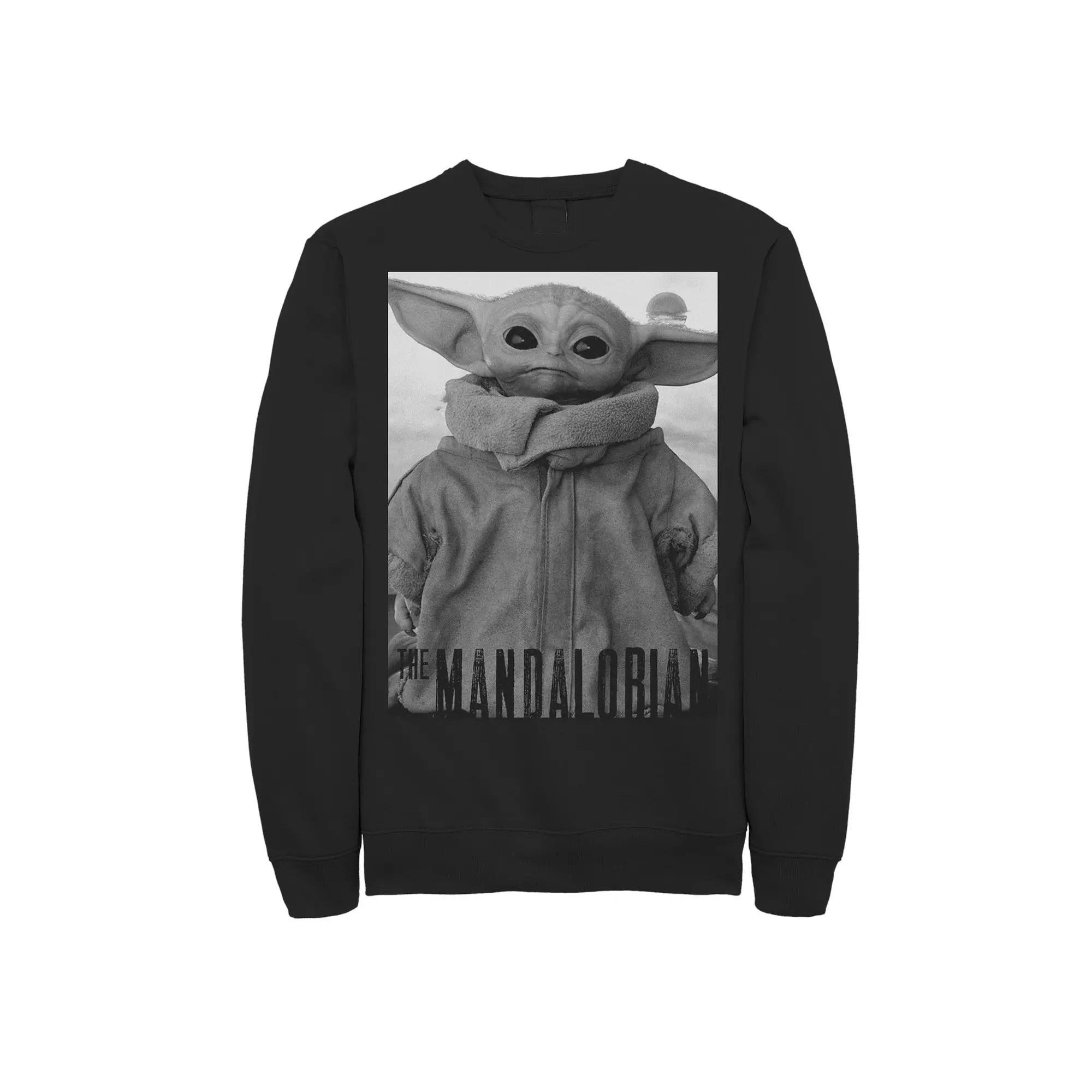 Men's Star Wars The Mandalorian The Child aka Baby Yoda Grey Scale Poster Sweatshirt, Size: XL, Black Product Image