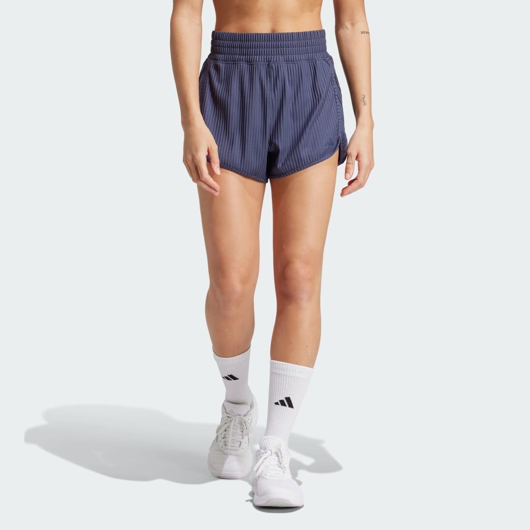 adidas Pacer All Gym Seasonal Rib High-Rise Tonal 3-Stripes Shorts Blue Spark XL Womens Product Image
