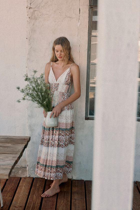Aralline Ivory Boho Floral Sleeveless Maxi Dress Product Image