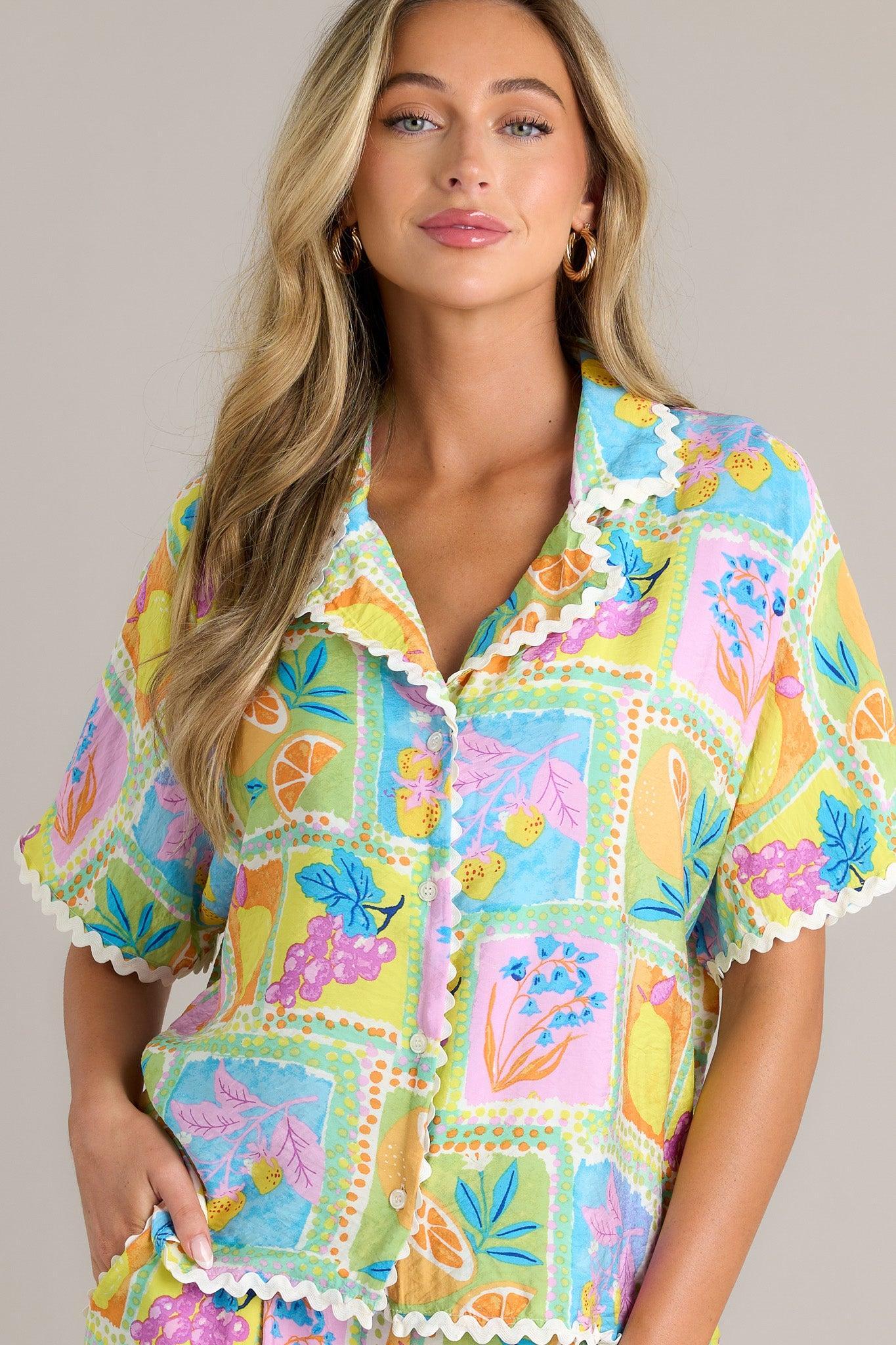 Fruitful Fun Green Tropical Print Pants Product Image