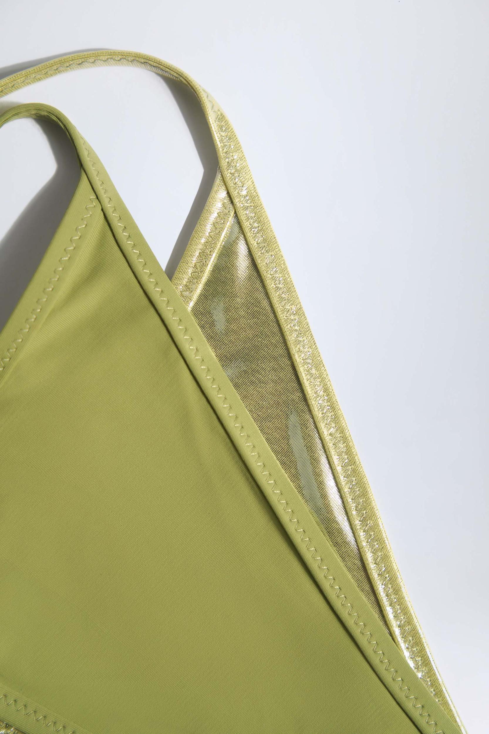 Metallic Layered Thong Bikini Bottoms in Olive Green Product Image