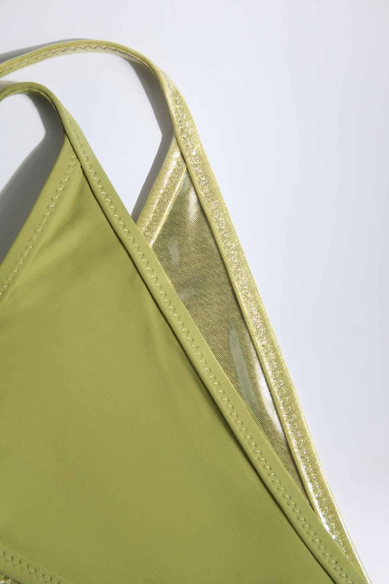 Metallic Layered Thong Bikini Bottoms in Olive Green Product Image