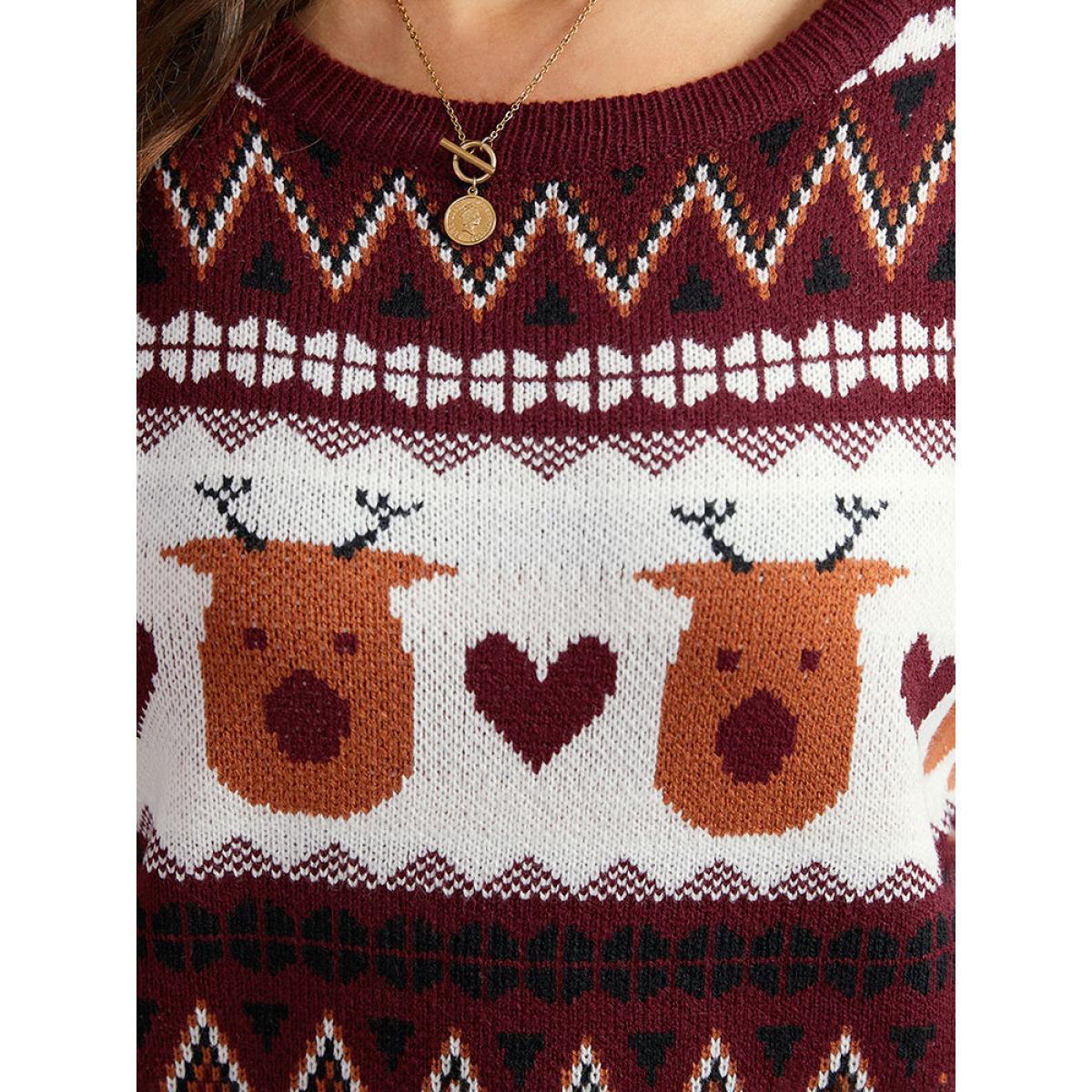 Plus Size Christmas Geometric Round Neck Pullover Scarlet Women Casual Long Sleeve Round Neck Festival-Christmas Pullovers BloomChic 30/6X Product Image