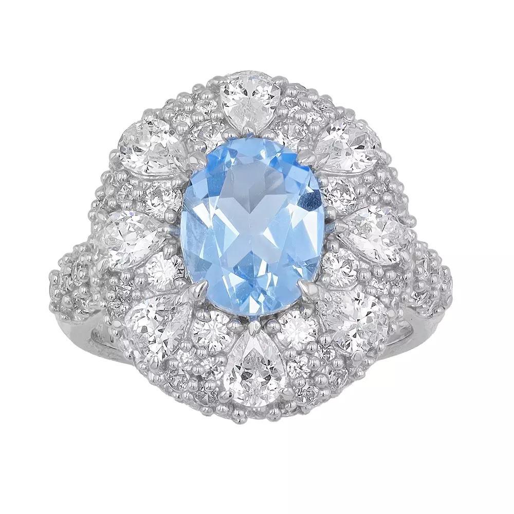 SIRI USA by TJM Sterling Silver Cubic Zirconia & Lab-Grown Blue Quartz Halo Ring, Women's, Size: 7 Product Image