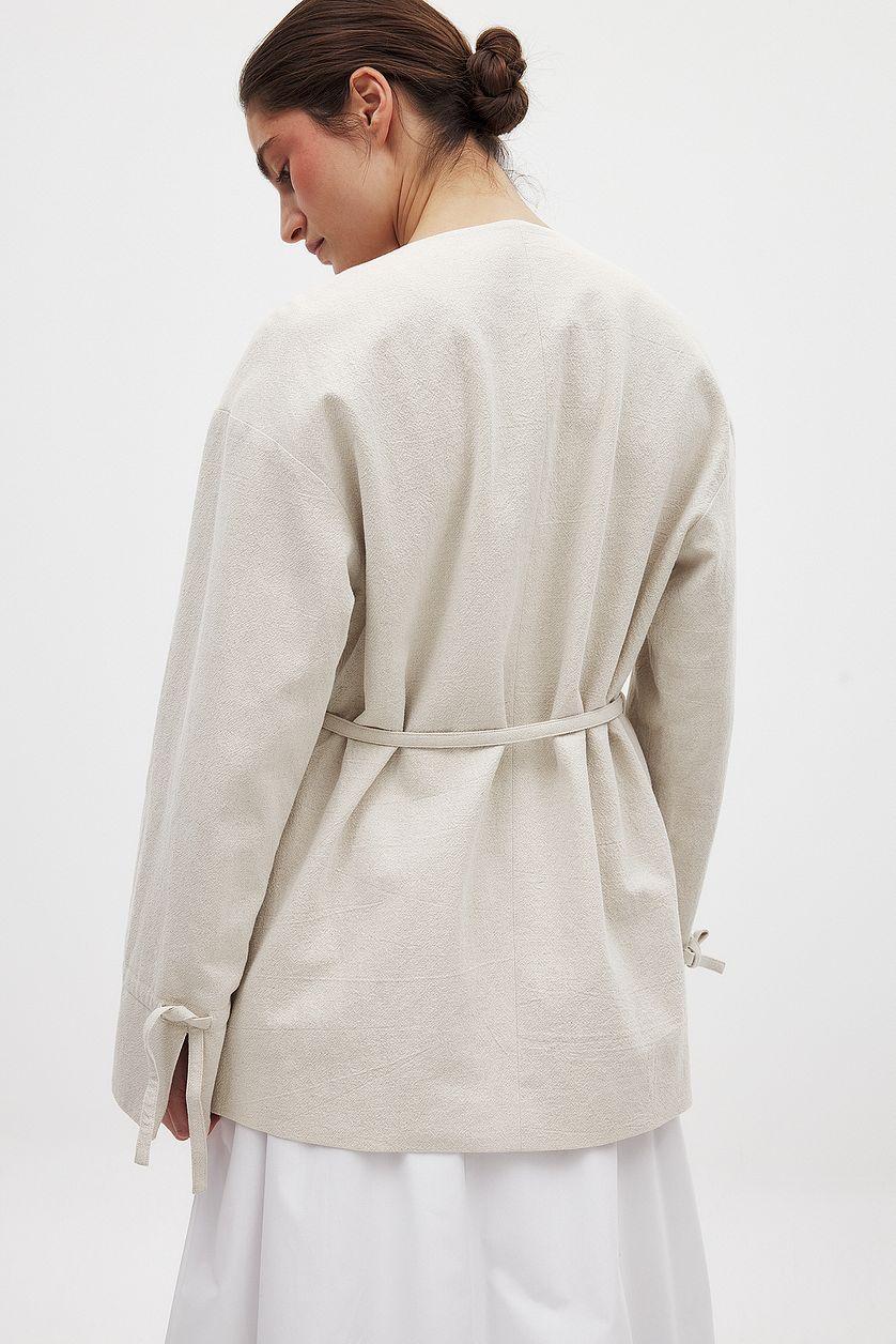 Tie Detail Straight Fit Linen Blend Blazer Product Image