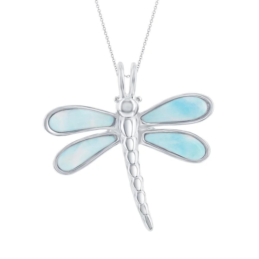 Sterling Silver Larimar Dragonfly Pendant Necklace, Women's, Size: 18", Silvertone Product Image