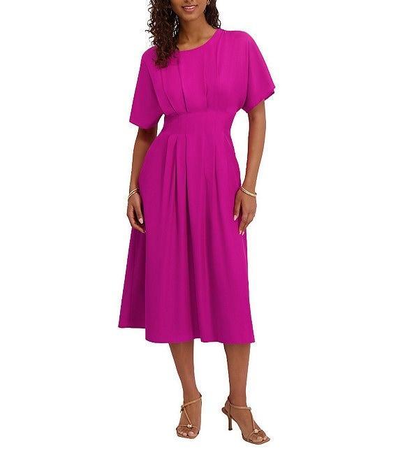 Kensie Short Sleeve Smocked Waist A-Line Midi Dress Product Image