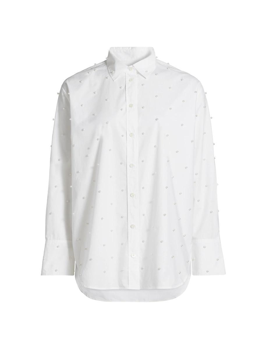 Womens Imitation Pearl Button-Front Shirt Product Image