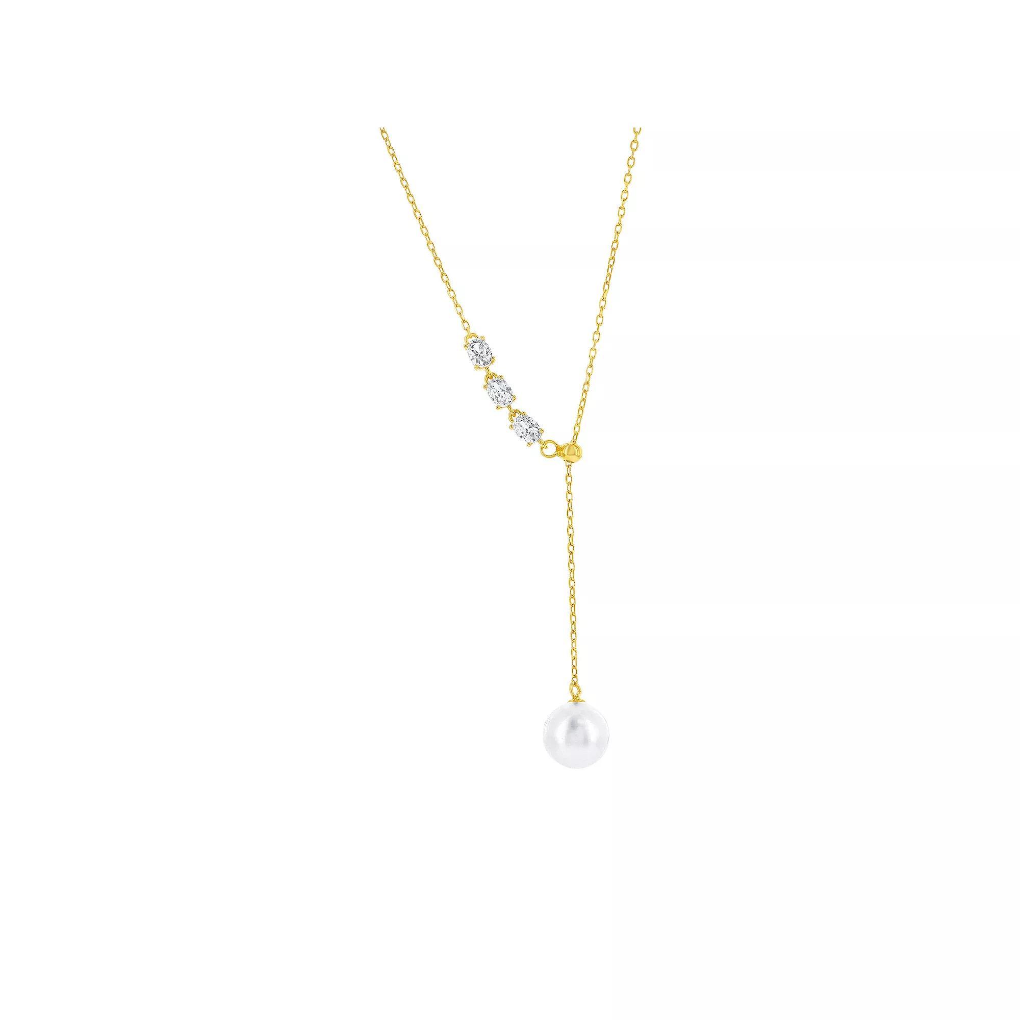 Argento Bella Freshwater Cultured Pearl Cubic Zirconia Lariat Necklace, Women's, Size: 16-18" ADJ, Gold Tone Product Image