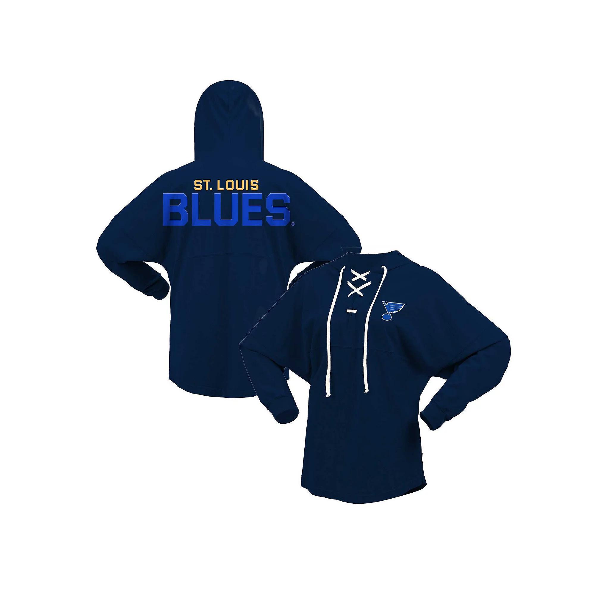 Women's Fanatics Branded Navy St. Louis Blues Jersey Lace-Up V-Neck Long Sleeve Hoodie T-Shirt, Size: Small Product Image