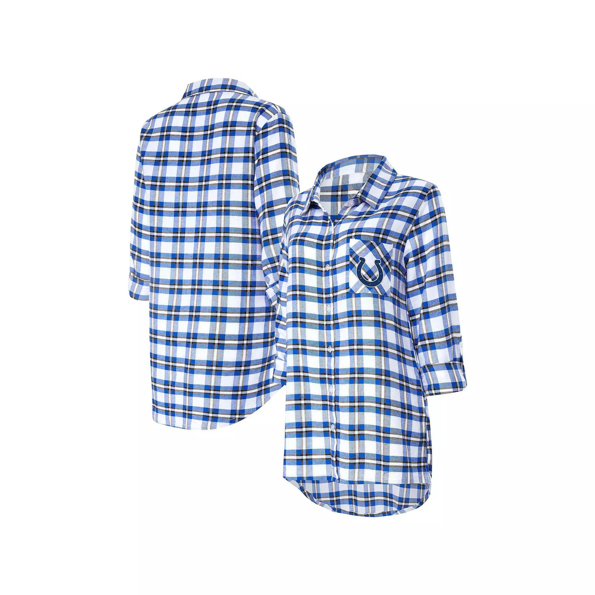 Womens Concepts Sport Royal Indianapolis Colts Sienna Plaid Full-Button Long Sleeve Nightshirt Product Image