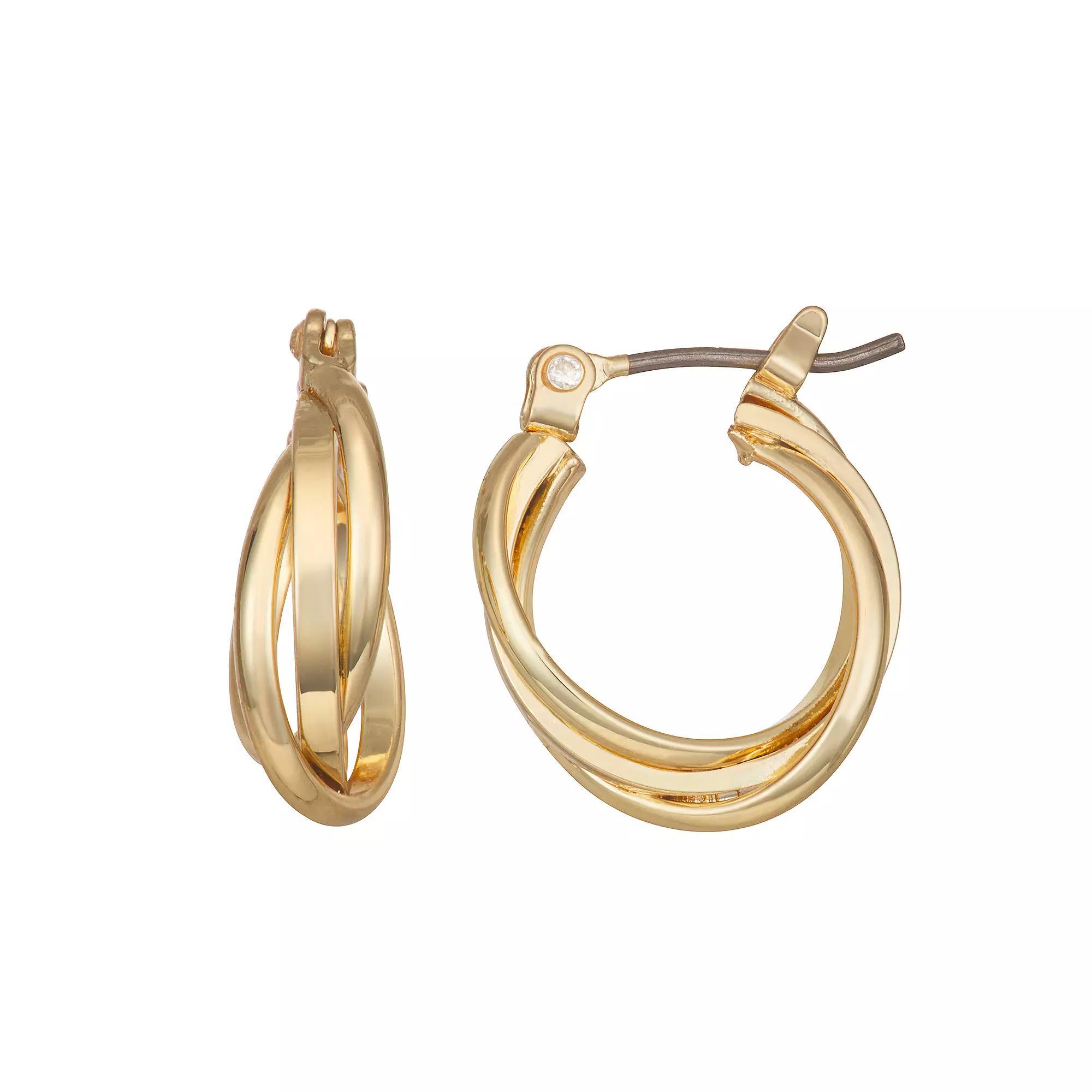 Napier Gold Tone Twisted Double Hoop Earrings, Womens Product Image