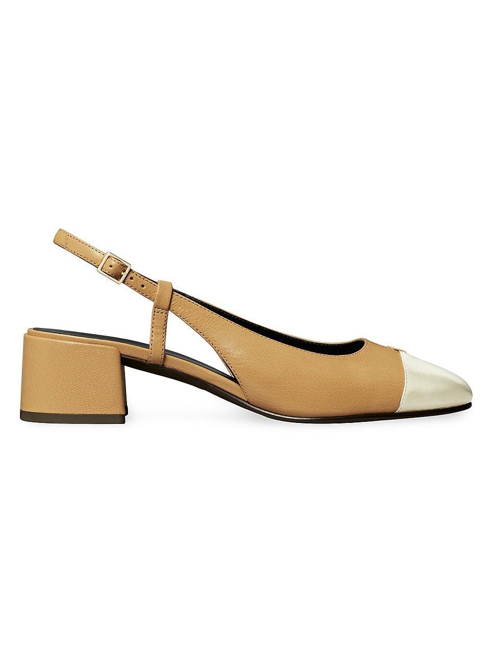Womens 45MM Logo-Detailed Leather Cap-Toe Pumps Product Image