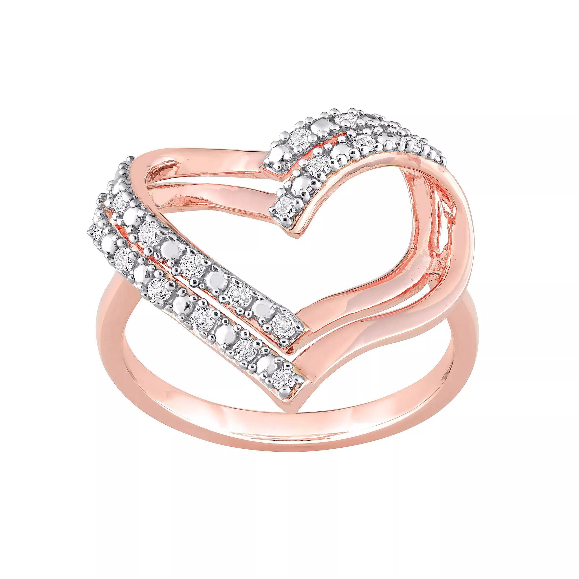 Stella Grace Sterling Silver 1/5 Carat T.W. Diamond Heart Ring, Women's, Pink Tone Product Image