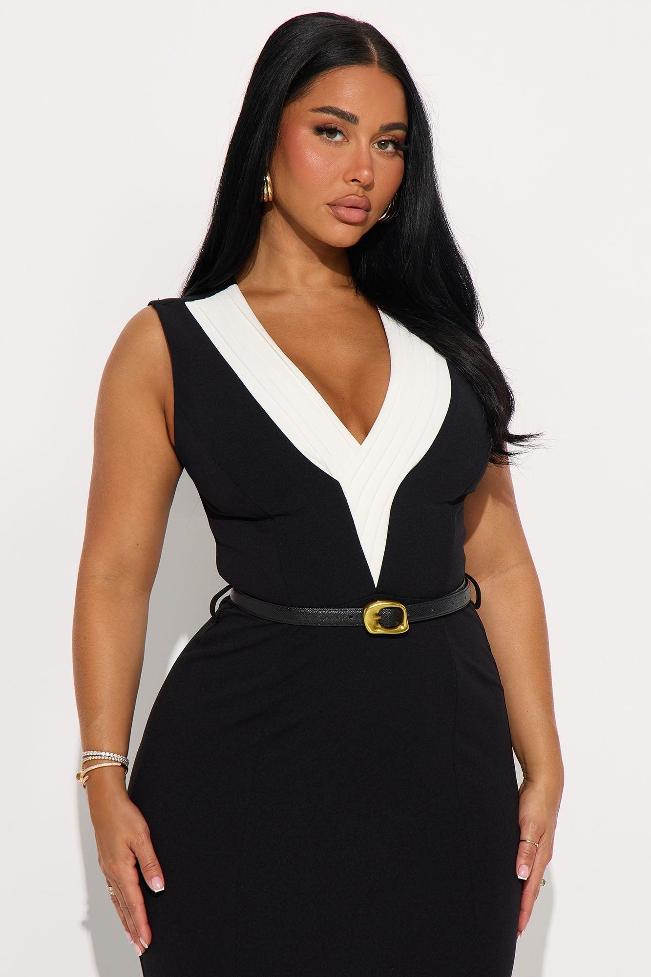 Irreplaceable Belted Maxi Dress - Black/White Female Product Image