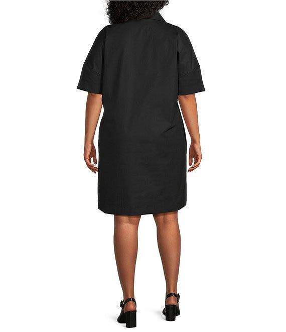 Ming Wang Plus Size Embroidered Stretch Cotton V-Neck Short Sleeve Shirt Dress Product Image